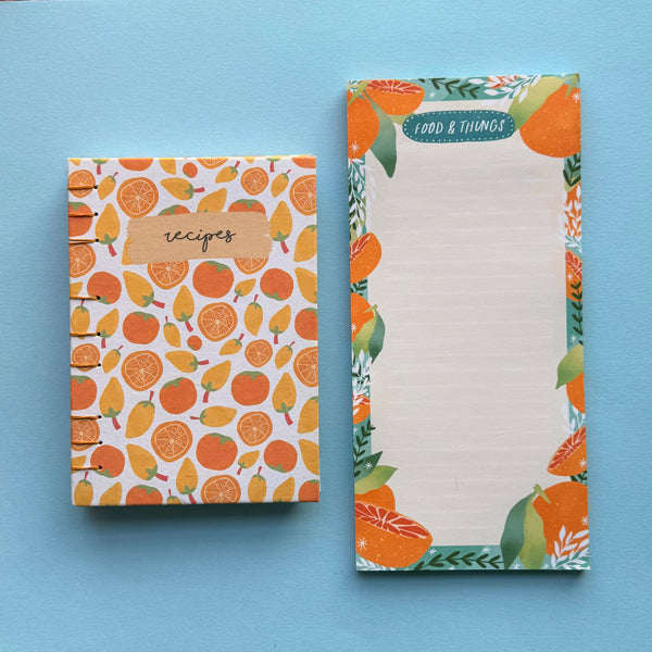 Hand-Bound Tropical Oranges A6 Recipe Journal Gift Set