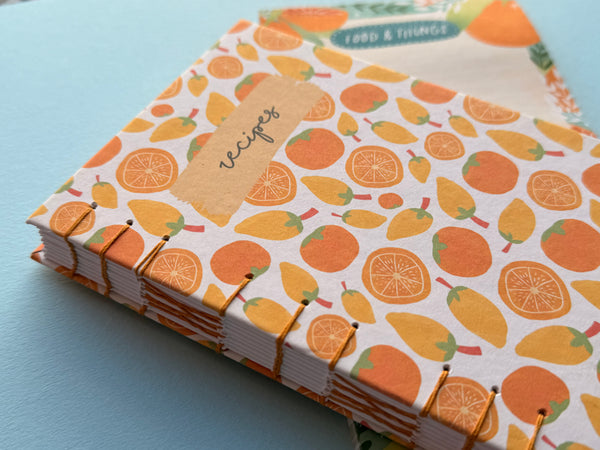 Hand-Bound Tropical Oranges A6 Recipe Journal Gift Set