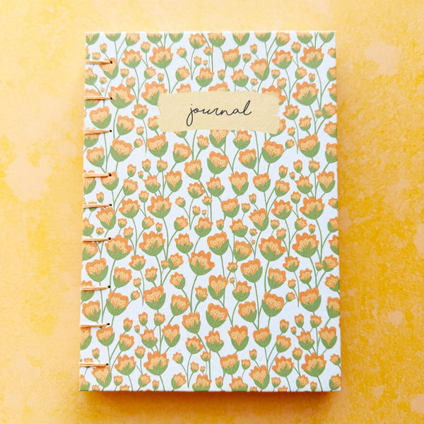Hand-Bound A5 Floral Blank Journal