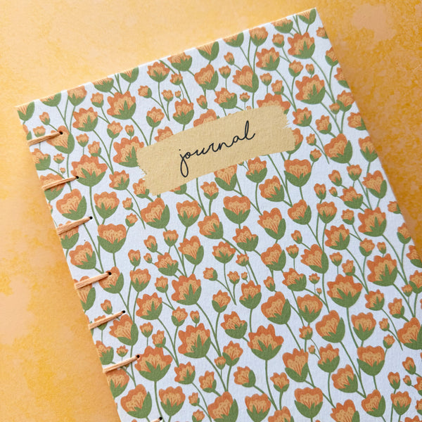 Hand-Bound A5 Floral Blank Journal