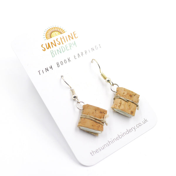 *Vegan* Natural Cork Tiny Book Earrings