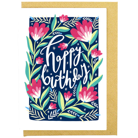 Happy Birthday Blue Florals Card