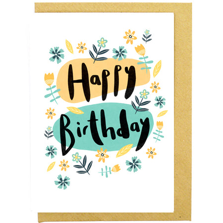 Happy Birthday Folk Florals Card