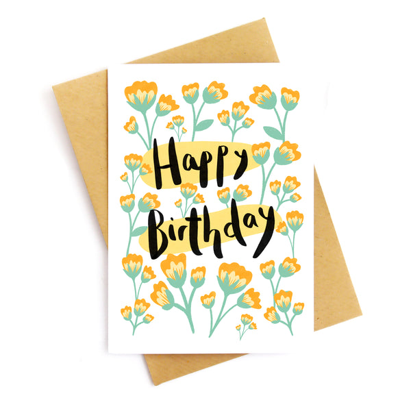 Happy Birthday Orange Florals Card