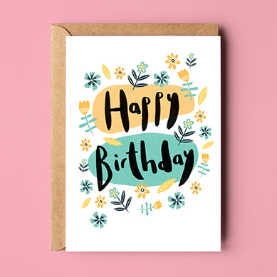 Happy Birthday Folk Florals Card