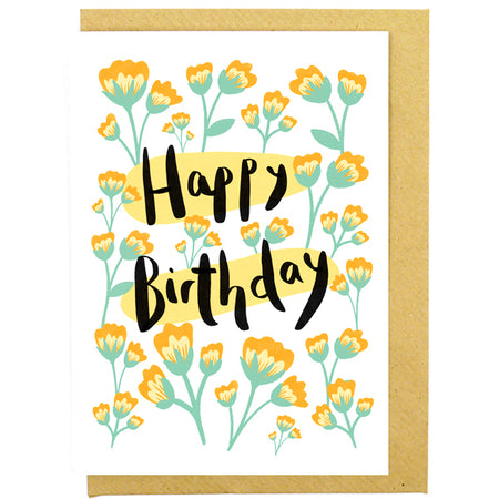 Happy Birthday Orange Florals Card