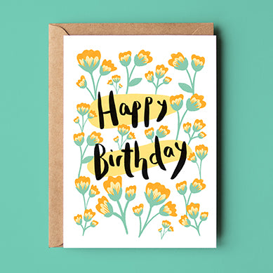 Happy Birthday Orange Florals Card
