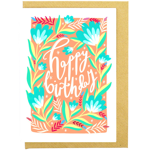 Happy Birthday Peach Florals Card