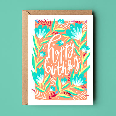 Happy Birthday Peach Florals Card