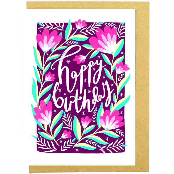 Happy Birthday Purple Florals Card