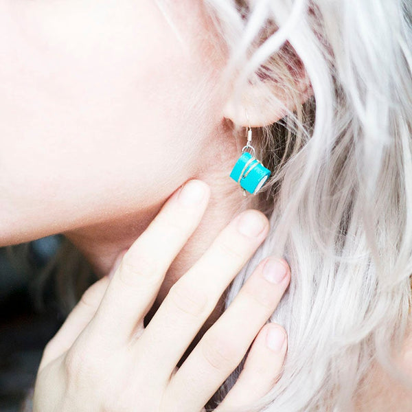 *Vegan* Sky Blue Tiny Book Earrings