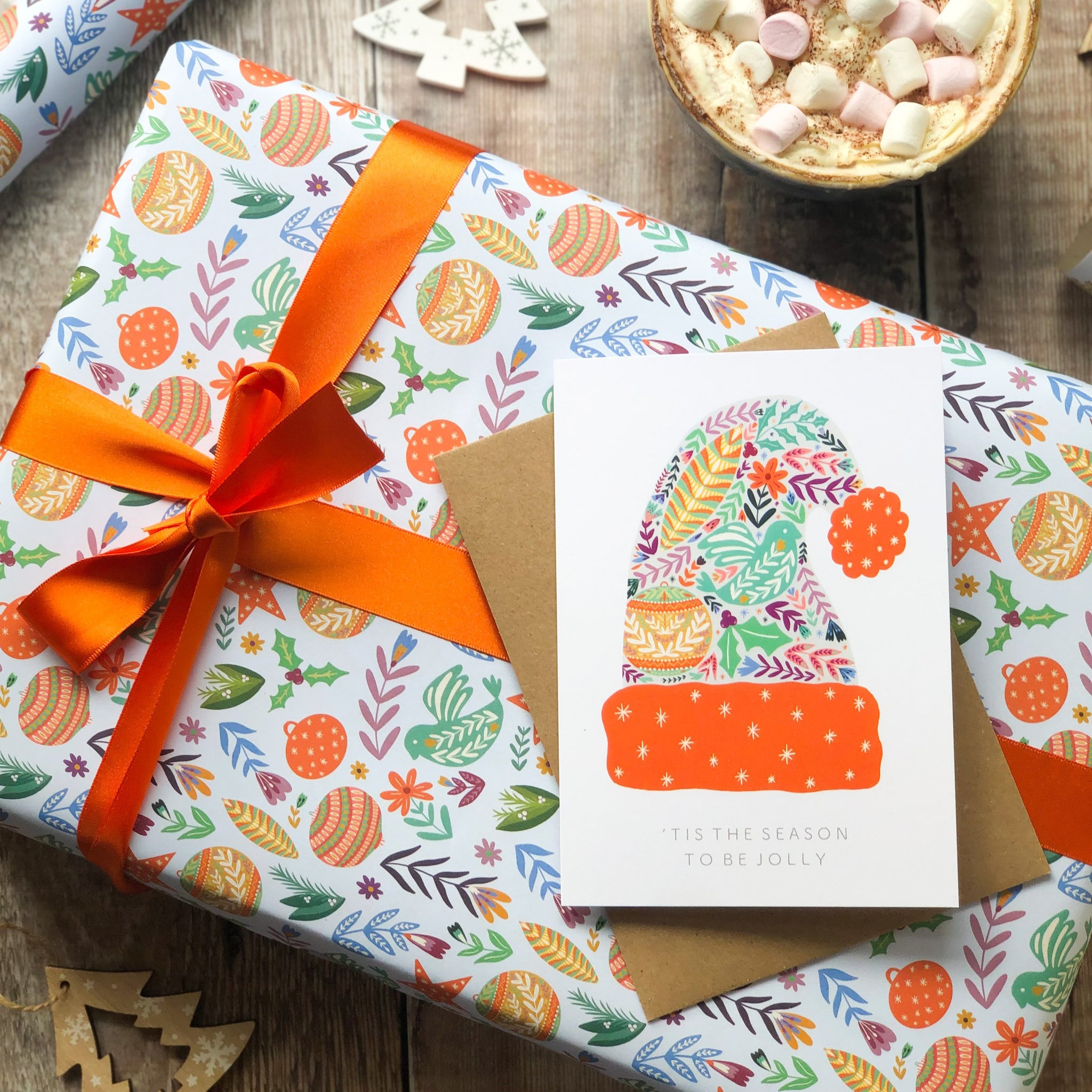 Festive Birds & Florals Recycled Gift Wrap