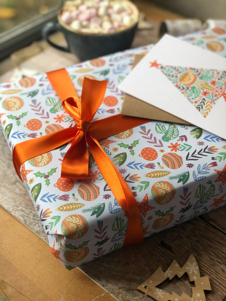 Festive Birds & Florals Recycled Gift Wrap