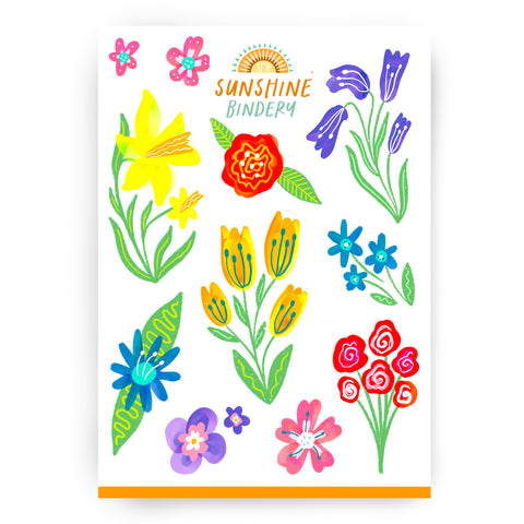 Whimsical Watercolour Flowers Sticker Sheet