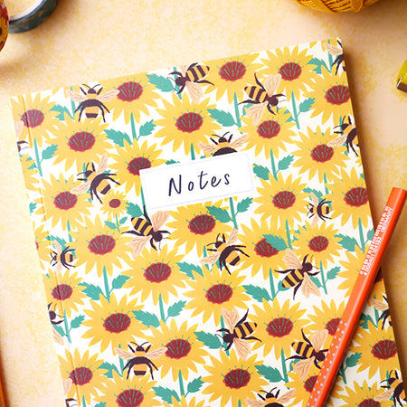 Chunky Sunflower & Bee A5 Lined Notebook
